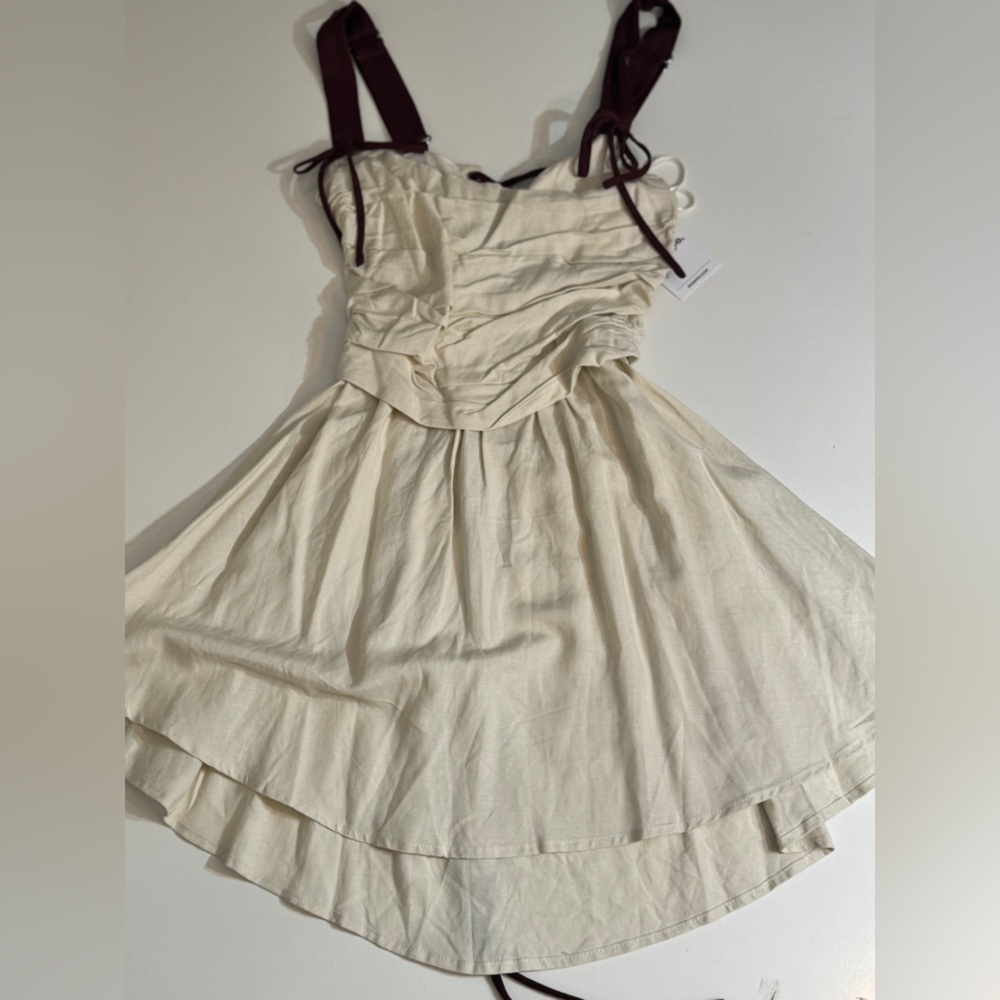 New with tags Cream Dress with corset top with Brown Lace-Up Detail 
Size 2 - Picture 4 of 4